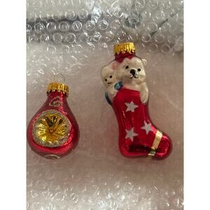 Vintage Mercury glass ornament set 1950s 1960s stocking teddy doll grannycore
